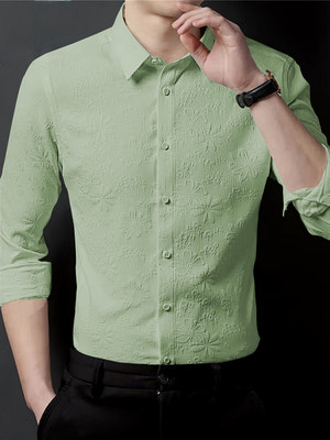 SADBHAVNAFABRIC Men Self Design Casual Light Green Shirt