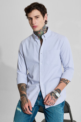 Snitch Men Checkered Casual Blue, White Shirt
