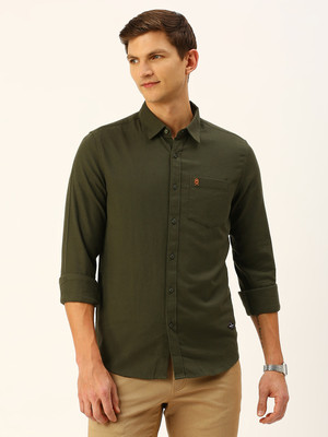 THOMAS SCOTT Men Solid Casual Dark Green Shirt