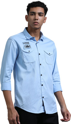 MILLIONCOLORS Men Solid Casual Light Blue Shirt