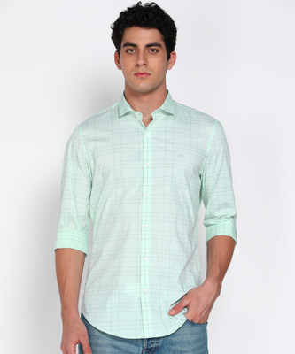 PETER ENGLAND Men Checkered Casual Green Shirt
