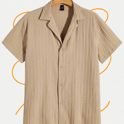 Jenil Fashion Men Self Design, Solid Casual Cream Shirt