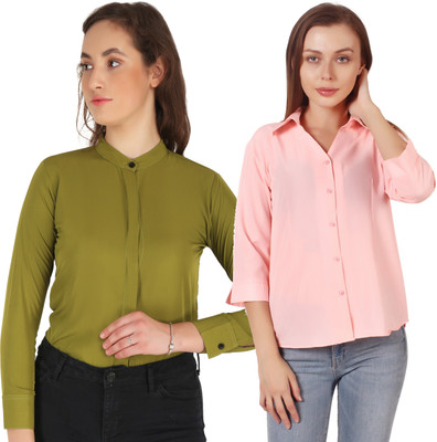 Miranga Women Solid Formal Dark Green Shirt(Pack of 2)