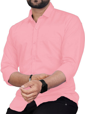 UNIFAV Men Solid Formal Pink Shirt