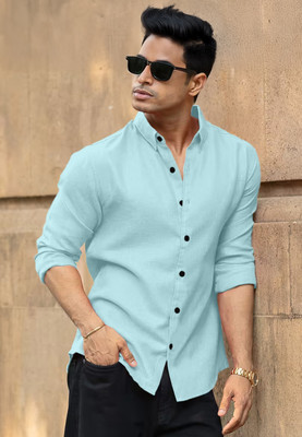 KE CREATION Men Solid Casual Blue Shirt