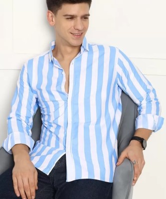 VALNOR Men Striped Casual Blue Shirt