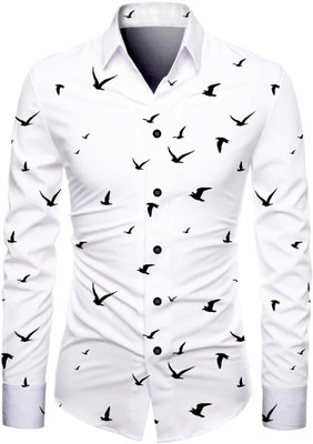 AviraEnterprise Men Printed Casual White, Black Shirt
