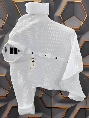 FUBACK Men Self Design Casual White Shirt