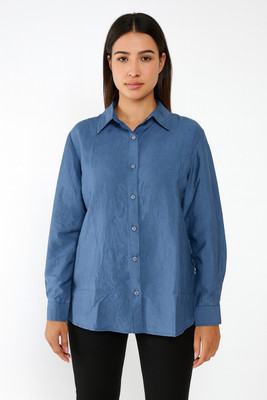 NUVVA Women Solid Formal Blue Shirt