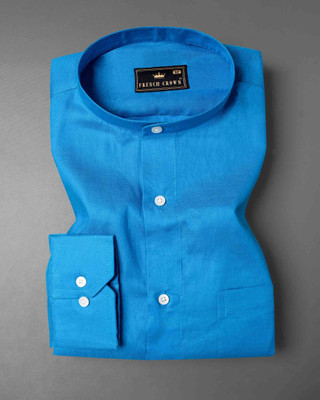HOC Men Solid Formal Blue Shirt