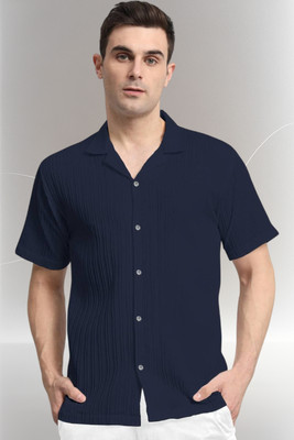 A Dearise Trend Men Self Design Casual Dark Blue Shirt