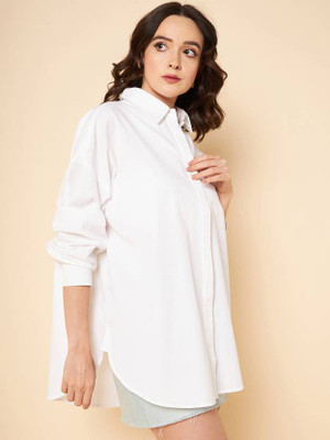 Fab Star Women Solid Casual White Shirt