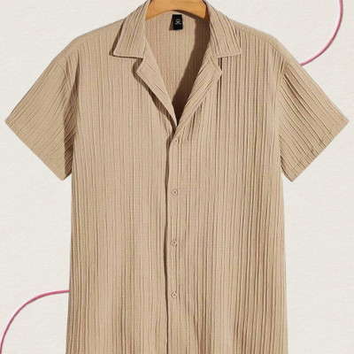 A DEEMOON TREND Men Self Design Casual Cream Shirt