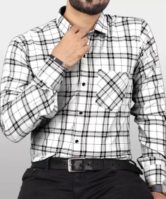 SRGI Men Checkered Casual White Shirt