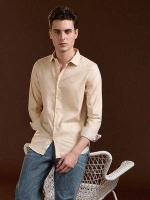 THE BEAR HOUSE Men Solid Formal Yellow Shirt