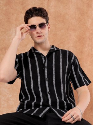 The Indian Garage Co. Men Striped Beach Wear Black Shirt