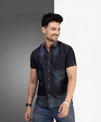 D Finish Men Solid Casual Black Shirt