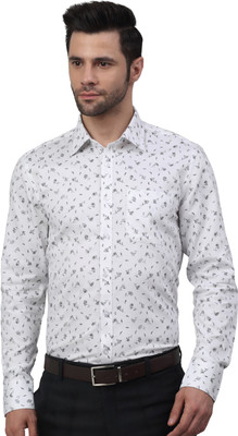MUTAQINOTI Men Printed Formal White Shirt