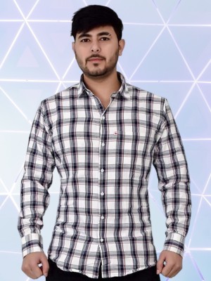 HouseOfCommon Men Checkered Casual White, Black, Pink Shirt