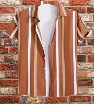 Radha Krishna Fashion Men Striped Casual Brown Shirt