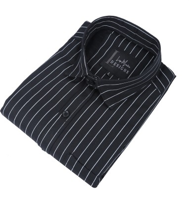 Liza Martin Men Striped Casual Black Shirt