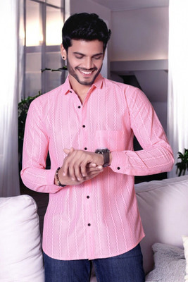 gurukrupa creation Men Self Design Casual Pink Shirt