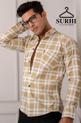 Surhi Men Checkered Casual Yellow Shirt