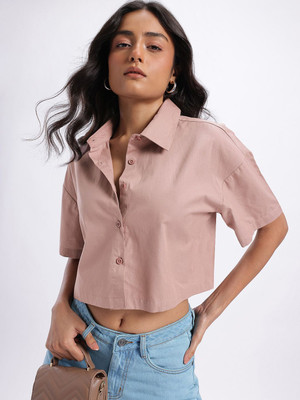 Glitchez Women Solid Casual Brown Shirt