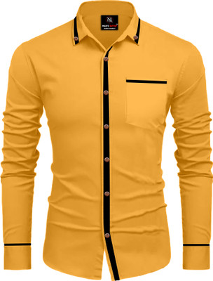 kia international Men Solid Formal Yellow Shirt