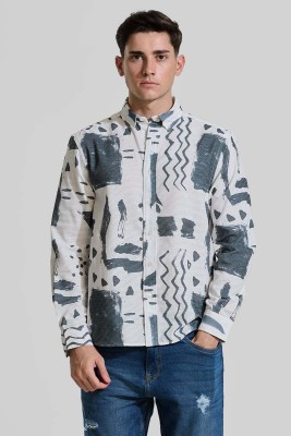 Snitch Men Printed Casual White Shirt