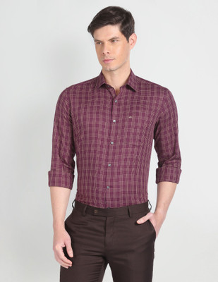 ARROW Men Checkered Formal Purple Shirt