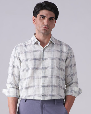 MUFTI Men Checkered Casual White Shirt