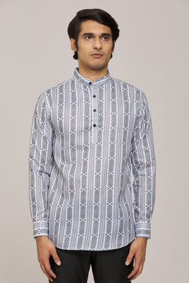 ALVIN ENTERPRISE Men Printed Casual Grey, White, Light Blue Shirt