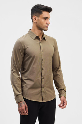 Snitch Men Solid Formal Brown Shirt