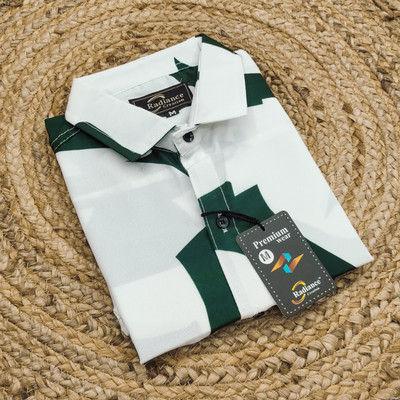 Radiance Creation Men Printed, Solid Casual Green, White Shirt