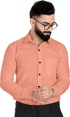 DHADUK Men Solid Casual Orange Shirt