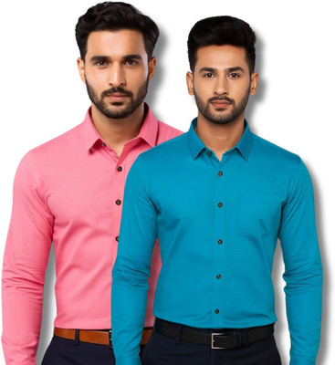 MANCHESTER & CO Men Solid Casual Pink, Blue Shirt(Pack of 2)