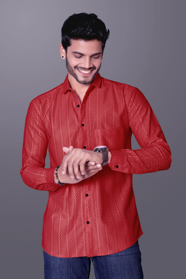 gurukrupa creation Men Self Design Casual Red Shirt