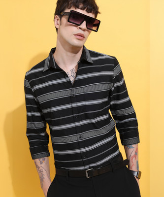 HIGHLANDER Men Striped Casual Black Shirt