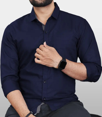 MOXTE Men Solid Formal Blue Shirt