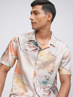 LOCOMOTIVE Men Printed Casual Orange Shirt