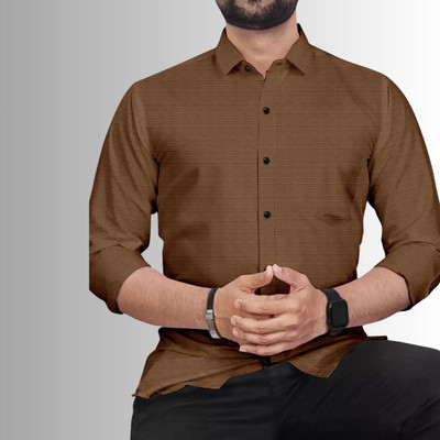 CLOSWIF CREATIONS Men Solid Casual Brown Shirt