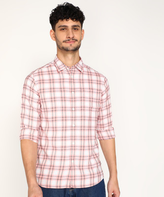 FLYING MACHINE Men Checkered Casual Pink Shirt