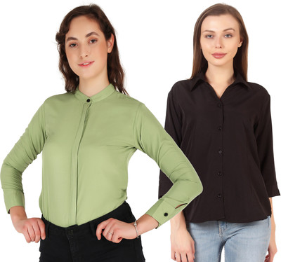 HEAVENS CREATIONS Women Solid Formal Green, Black Shirt(Pack of 2)