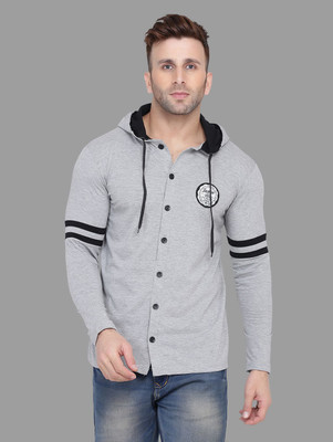 HouseOfCommon Men Solid Casual Silver Shirt