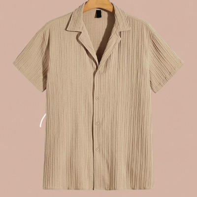 Jenil Fashion Men Self Design, Solid Casual Cream Shirt