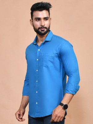 Urbany Men Solid Casual Blue Shirt