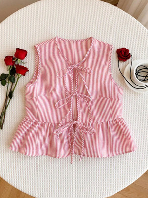 DIMPY GARMENTS Women Striped Casual Red Shirt