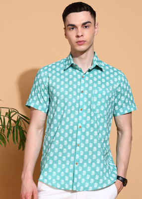 FUBAR Men Floral Print Casual Light Green Shirt