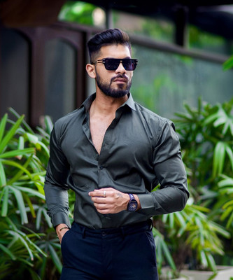 Brotherhood Men Solid Casual Black Shirt